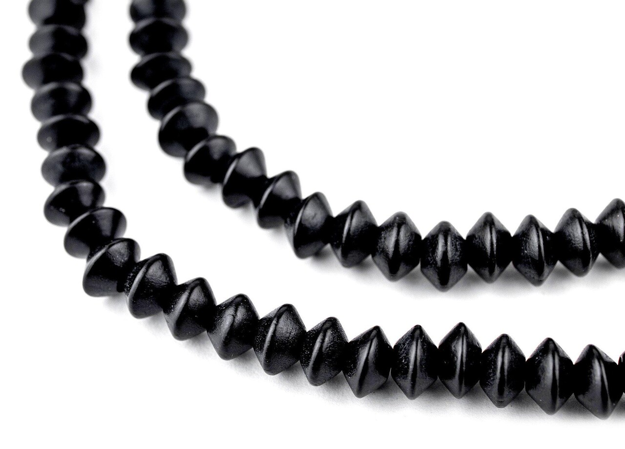 The Bead Chest Black Bicone Natural Wood Beads (5x8mm): Organic Eco-Friendly Wooden Bead Strand for DIY Jewelry, Crafts, Necklace and Bracelet Making